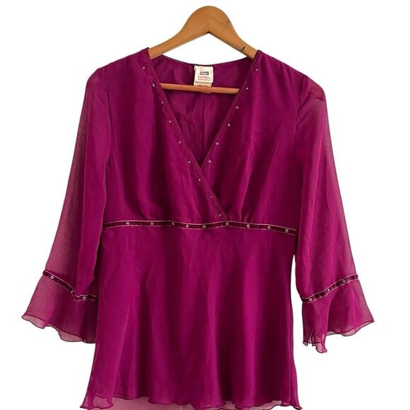 Faded Glory Y2K Babydoll Top Bell Sleeves Sz M Y2K Fairy Grunge Whimsigoth Sheer - Picture 1 of 11